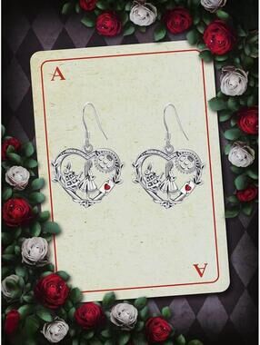 Adorable Alice in Wonderland Heart Earrings (Showcasing the world of Alice)